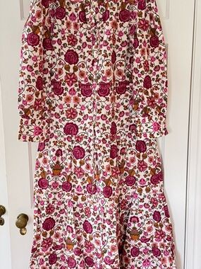 Floral Pink Maxi Dress - Women's Long Sleeve Maxi